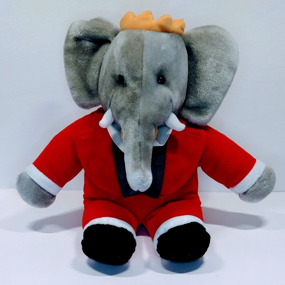 Vintage 1988 Gund King BABAR Elephant 13” Plush Stuffed Animal Red Velvet Suit - Picture 12 of 12